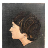 Striking Oil on Board Portrait of Woman in Profile with Blue Earring
