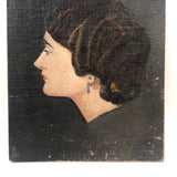 Striking Oil on Board Portrait of Woman in Profile with Blue Earring