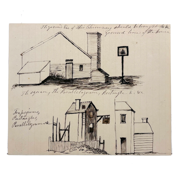 Trapeziums, Rectangles, Parallelograms, 19th Century Ink Perspective Study Drawing