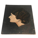 Striking Oil on Board Portrait of Woman in Profile with Blue Earring