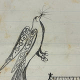 Geometry and Delight,  Marvelous c. 1870s-80s Folk Art Graphite Drawing of House with Hovering Bird