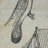 Geometry and Delight,  Marvelous c. 1870s-80s Folk Art Graphite Drawing of House with Hovering Bird