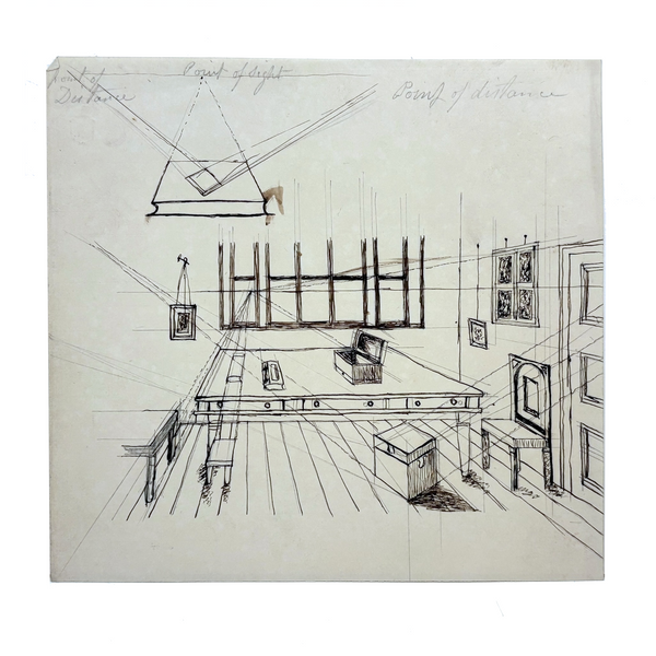 Point of Sight, Point of Distance, 19th Century Black Ink Perspective Drawing