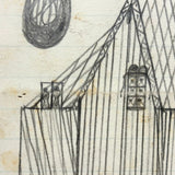 Geometry and Delight,  Marvelous c. 1870s-80s Folk Art Graphite Drawing of House with Hovering Bird