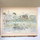 Charming Pair of 1959-1964 European Travel Sketchbooks Loaded with Mounted Colored Pencil Drawings