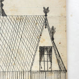 Geometry and Delight,  Marvelous c. 1870s-80s Folk Art Graphite Drawing of House with Hovering Bird