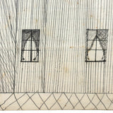Geometry and Delight,  Marvelous c. 1870s-80s Folk Art Graphite Drawing of House with Hovering Bird
