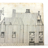 Geometry and Delight,  Marvelous c. 1870s-80s Folk Art Graphite Drawing of House with Hovering Bird