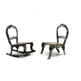 Antique Hand-cut Painted Tin Miniature Folk Art Chairs, with Sharp Teeth!