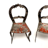 Antique Hand-cut Painted Tin Miniature Folk Art Chairs, with Sharp Teeth!