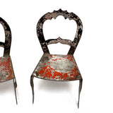 Antique Hand-cut Painted Tin Miniature Folk Art Chairs, with Sharp Teeth!
