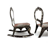 Antique Hand-cut Painted Tin Miniature Folk Art Chairs, with Sharp Teeth!