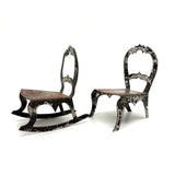 Antique Hand-cut Painted Tin Miniature Folk Art Chairs, with Sharp Teeth!