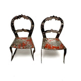 Antique Hand-cut Painted Tin Miniature Folk Art Chairs, with Sharp Teeth!