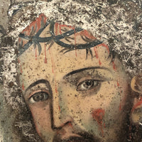 Christ with Crown of Thorns / Veronica's Veil, 19th C. Spanish Colonial Retablo on Tin