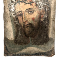 Christ with Crown of Thorns / Veronica's Veil, 19th C. Spanish Colonial Retablo on Tin