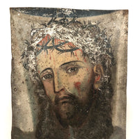 Christ with Crown of Thorns / Veronica's Veil, 19th C. Spanish Colonial Retablo on Tin