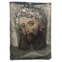 Christ with Crown of Thorns / Veronica's Veil, 19th C. Spanish Colonial Retablo on Tin