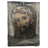 Christ with Crown of Thorns / Veronica's Veil, 19th C. Spanish Colonial Retablo on Tin