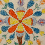 Exuberant Flowers, Radiating Hearts, Late 19th Century Pennsylvania Folk Art Crayon Drawing in Period Frame, As Found