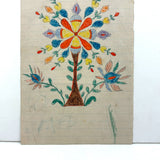 Exuberant Flowers, Radiating Hearts, Late 19th Century Pennsylvania Folk Art Crayon Drawing in Period Frame, As Found