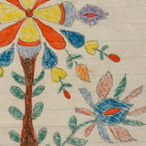 Exuberant Flowers, Radiating Hearts, Late 19th Century Pennsylvania Folk Art Crayon Drawing in Period Frame, As Found