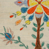 Exuberant Flowers, Radiating Hearts, Late 19th Century Pennsylvania Folk Art Crayon Drawing in Period Frame, As Found