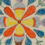Exuberant Flowers, Radiating Hearts, Late 19th Century Pennsylvania Folk Art Crayon Drawing in Period Frame, As Found