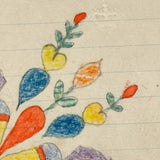 Exuberant Flowers, Radiating Hearts, Late 19th Century Pennsylvania Folk Art Crayon Drawing in Period Frame, As Found