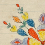 Exuberant Flowers, Radiating Hearts, Late 19th Century Pennsylvania Folk Art Crayon Drawing in Period Frame, As Found