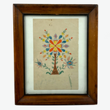 Exuberant Flowers, Radiating Hearts, Late 19th Century Pennsylvania Folk Art Crayon Drawing in Period Frame, As Found