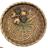 C. Early 20th Century Wabanaki Sweet Grass and Dyed Splint Sewing Basket with Unusually Dominant Braiding