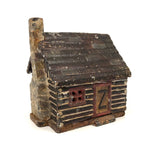 Antique Cast Iron Log Cabin Still Bank in Original Paint