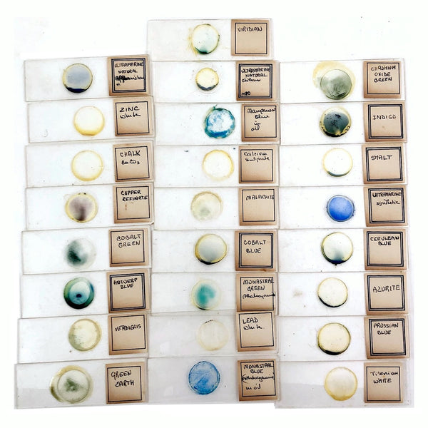 Mid-century Handmade Glass Microscope Slides with Color Pigments