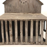 Old Scratch Made Folk Art Tin Barn with Slatted Animal Pen
