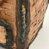Very Sweet c. 1880s Presumed Child Made Hybrid Cherokee Basket with Calico Edging and Groats Package Lining