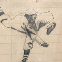Pair of c. 1930s Naive Baseball Drawings on Ice Salesman Receipt + Squash Match Score Card)