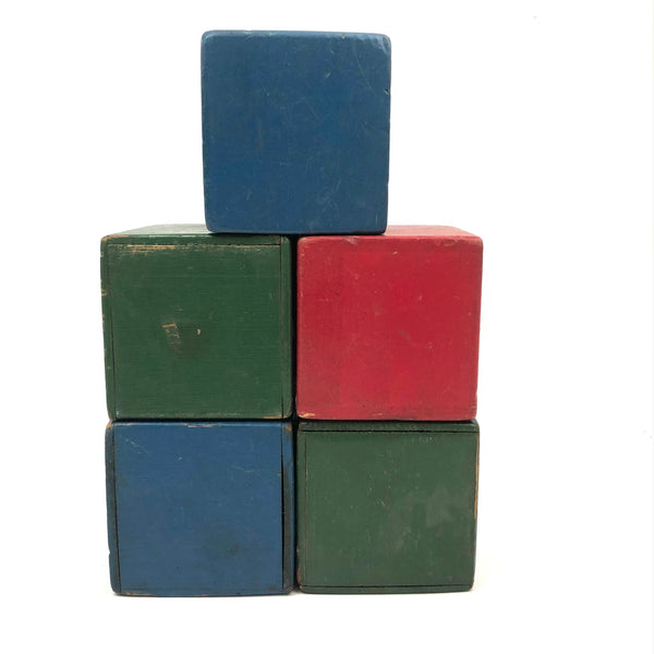Nice Old Painted Wood Rattle Blocks - Five Blocks, Five Different Rattled