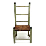 Iconic Feeling Antique Ladder Back Doll Chair in Original Green Paint with Rush Seat