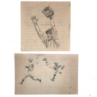 Pair of c. 1930s Naive Baseball Drawings on Ice Salesman Receipt + Squash Match Score Card)