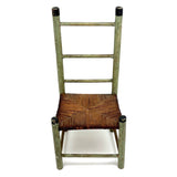 Iconic Feeling Antique Ladder Back Doll Chair in Original Green Paint with Rush Seat