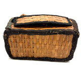 Very Sweet c. 1880s Presumed Child Made Hybrid Cherokee Basket with Calico Edging and Groats Package Lining