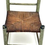 Iconic Feeling Antique Ladder Back Doll Chair in Original Green Paint with Rush Seat