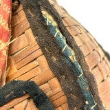Very Sweet c. 1880s Presumed Child Made Hybrid Cherokee Basket with Calico Edging and Groats Package Lining