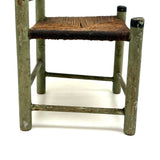 Iconic Feeling Antique Ladder Back Doll Chair in Original Green Paint with Rush Seat