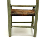 Iconic Feeling Antique Ladder Back Doll Chair in Original Green Paint with Rush Seat