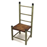Iconic Feeling Antique Ladder Back Doll Chair in Original Green Paint with Rush Seat