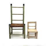Iconic Feeling Antique Ladder Back Doll Chair in Original Green Paint with Rush Seat
