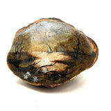 View from Shore with Sailboat, Old Folk Art Painted Conk