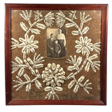Very Tender and Very Wonderful 1913 Family Portrait with Embroidered Silkworm Cocoon Applique on Velvet, Original Frame